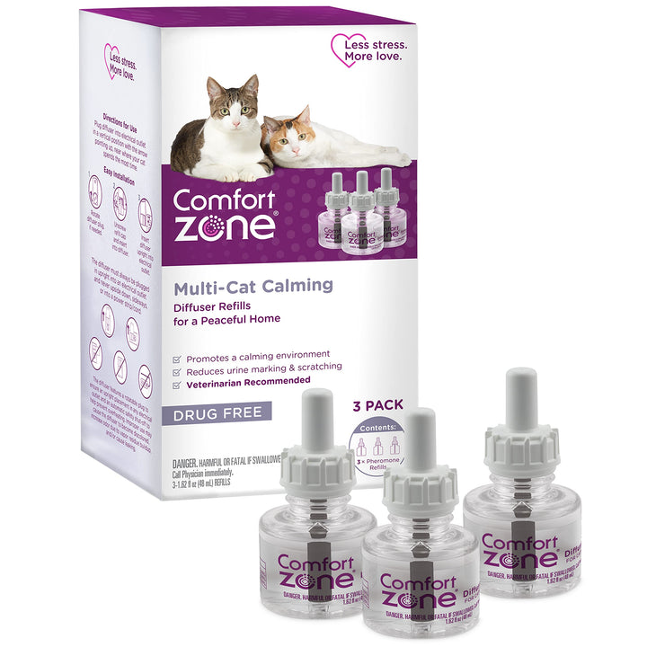 3 Refills | Comfort Zone Multi-Cat Pheromone Diffuser Refills (90 Days) for a Peaceful Home | Veterinarian Recommended | Stop Cat Fighting, Reduce Spraying, Scratching, & Other Problematic Behaviors 1.62 Fl Oz (Pack of 3)