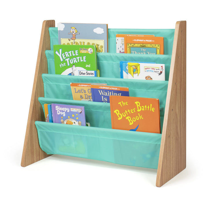 Humble Crew, 4 tier, Natural/White Kids Book Rack Storage Bookshelf with Deep Sleeves, Universal Natural Wood/White