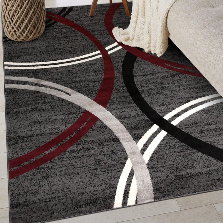 Rugshop Modern Wavy Circles Design Area Rug 2'7" x 4' Red 2'7" x 4'