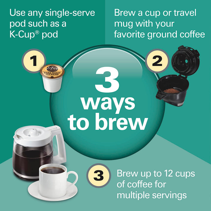 Hamilton Beach FlexBrew Trio 2-Way Coffee Maker, Compatible with K-Cup Pods or Grounds, Combo, Single Serve & Full 12c Pot, Black - Fast Brewing (49902) Black, Fast Brewing, Removable Reservoir