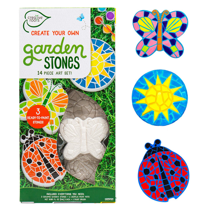 Creative Roots Mosaic Flower Garden Stepping Stone Kit, Includes 7-Inch Ceramic Stone & 6 Vibrant Paints, DIY Stepping Stone Kit for Kids Ages 6+