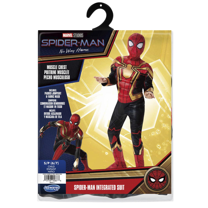 Marvel Integrated Spider-Man Official Youth Halloween Costume - Premium Quality Padded Jumpsuit with Pull On Fabric Mask Small