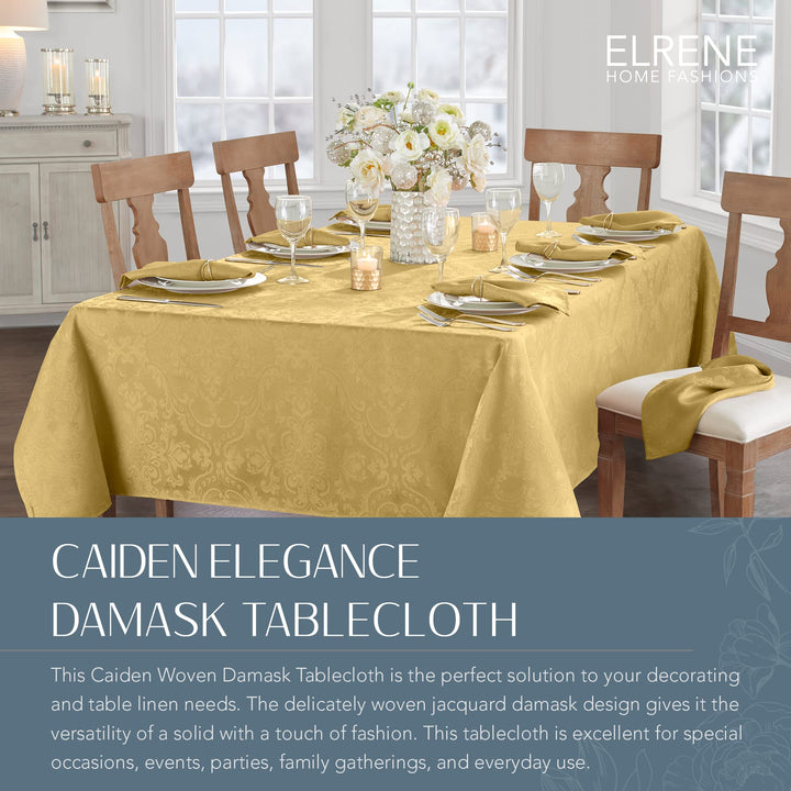 Elrene Home Fashions Caiden Elegance Damask Fabric Tablecloth, 60" x 84" Oblong/Rectangle, Gold Tablecloth (1)