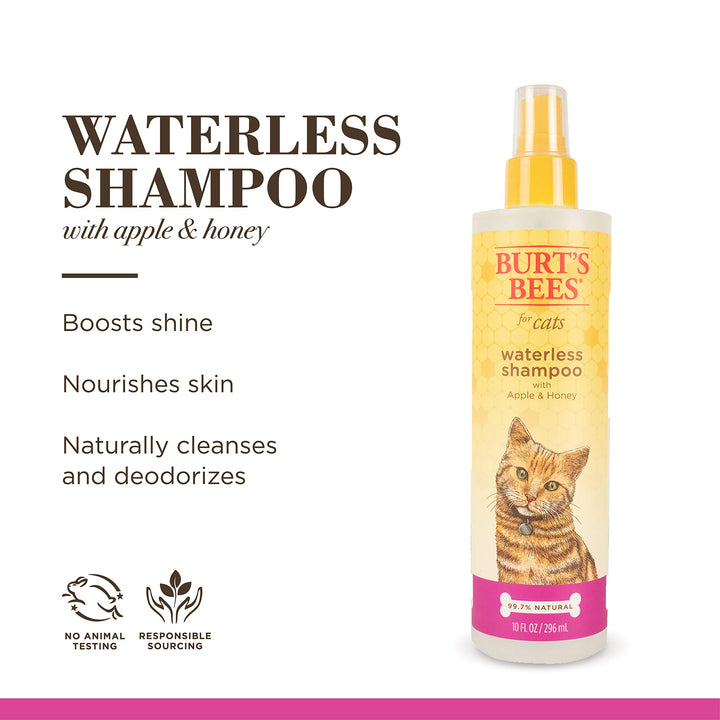 Burt's Bees for Pets Cat Waterless Shampoo with Apple & Honey | Dry Cat Shampoo Cat Waterless Shampoo Spray | Cruelty Free, Sulfate & Paraben Free, pH Balanced for Cats - Made in USA, 10 Oz- 2 Pack 10 Fl Oz (Pack of 2)
