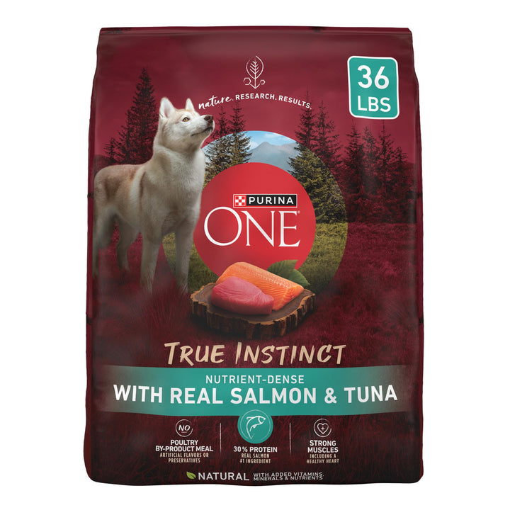 Purina ONE True Instinct With Real Salmon and Tuna Natural With Added Vitamins, Minerals and Nutrients High Protein Dog Food Dry Formula - 36 lb. Bag Salmon & Tuna 36 Pound (Pack of 1)