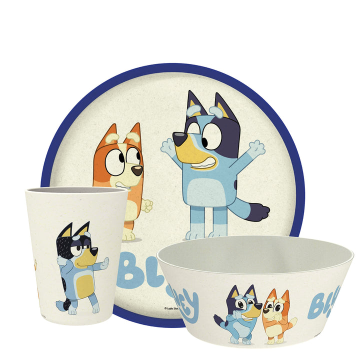 Zak Designs Bluey Kids Dinnerware Set 3 Pieces, Durable and Sustainable Melamine Bamboo Plate, Bowl, and Tumbler are Perfect For Dinner Time With Family (Bluey, Bingo, Bandit, Chilli) 8" Plate, 6" Bowl, 10oz Tumbler