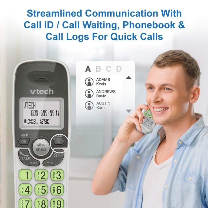 [New] VTech VG131 DECT 6.0 Cordless Phone - Bluetooth Connection, Blue-White Display, Big Buttons, Full Duplex Speakerphone, Caller ID,Easy Wall Mount, 1000ft Range (White/Grey) Caller ID + Bluetooth White