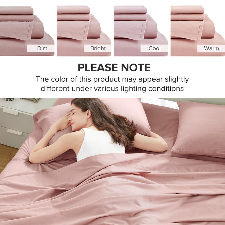 Comfort Spaces 100% Cotton Sheet Set Breathable, Lightweight, Soft with 14" Elastic Pocket Fits up to 16" Mattress, All Season Cozy Bedding, Matching Pillow Case, Queen Good Vibes 4 Piece