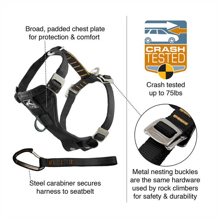 Kurgo Tru-Fit Enhanced Strength Dog Harness - Crash Tested Car Safety Harness for Dogs, No Pull Dog Harness, Includes Pet Safety Seat Belt, Steel Nesting Buckles (Charcoal, X-Small)