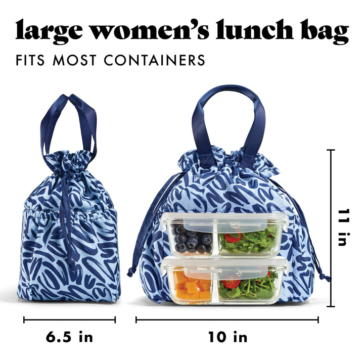 Fit & Fresh Lunch Bag For Women, Insulated Womens Lunch Bag For Work, Stain-Resistant Large Lunch Box For Women With Containers, Cinch Closure Cromwell Bag Navy