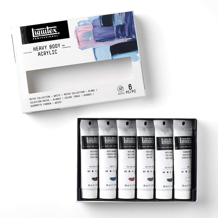 Liquitex Professional Heavy Body Acrylic Paint, 6 x 59ml (2-oz), Muted Collection + White Muted Set 6 x 59ml (2-oz) Paint Set