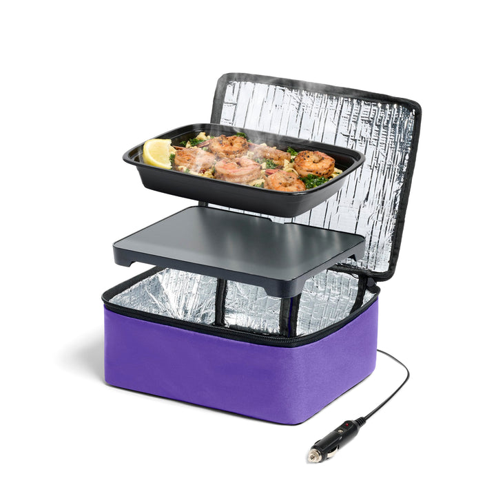 HOTLOGIC Mini Portable Electric Lunch Box Food Heater - Innovative Food Warmer and Heated Lunch Box for Adults Car/Home - Easily Cook, Reheat, and Keep Your Food Warm - Purple (12V)