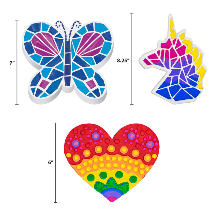 Creative Roots Mosaic Butterfly, Unicorn, & Heart Stepping Stone, Includes 3-Pack 7-Inch Ceramic DIY Stepping Stone & 6 Vibrant Paints, Paint Your Own Stepping Stone for Kids Ages 8+ 3 Pack Mystical