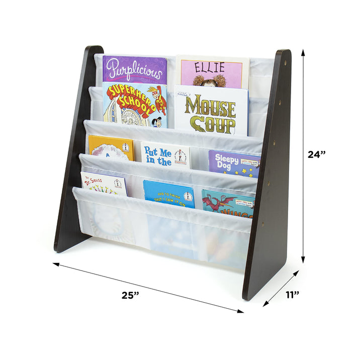 Humble Crew, 4 tier, Natural/White Kids Book Rack Storage Bookshelf with Deep Sleeves, Universal Natural Wood/White