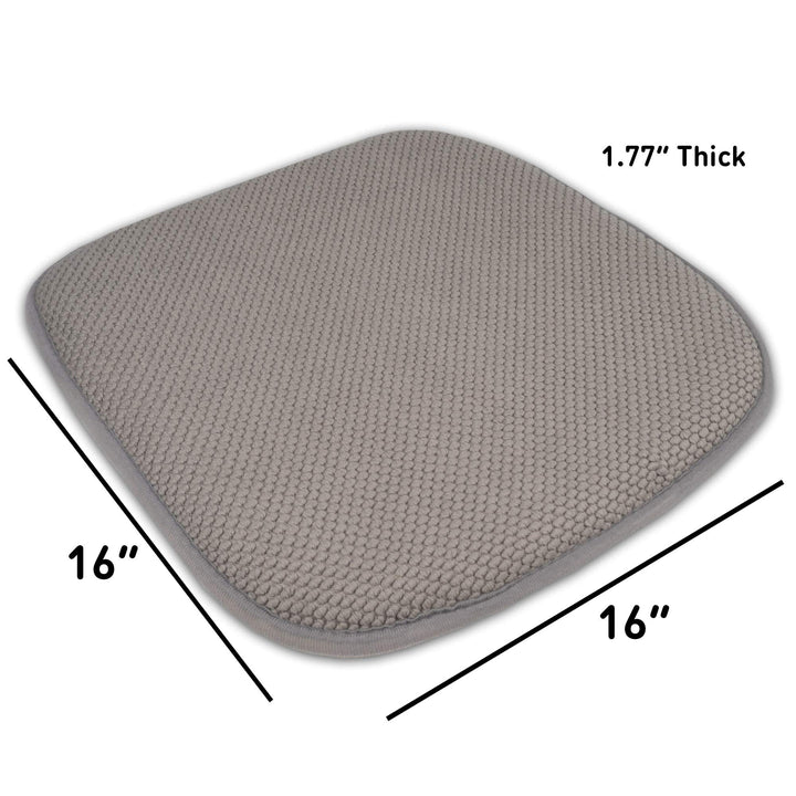 Sweet Home Collection Memory Foam Chair Cushion Honeycomb Pattern Solid Color Slip Non Skid Rubber Back Ultimate Comfort and Softness Rounded Square 16" x 16" Seat Cover, 2 Pack, Silver