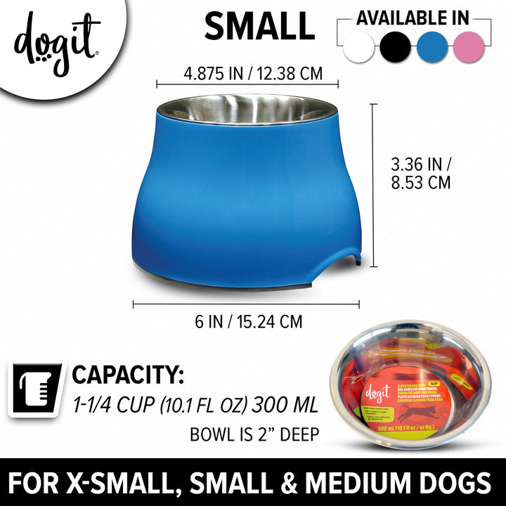 Dogit Elevated Dog Bowl, Stainless Steel Dog Food and Water Bowl for Small Dogs, Blue, 73743