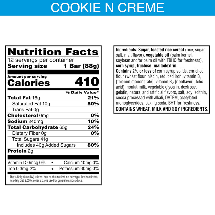 Rice Krispies Treats Dunk'd Marshmallow Snack Bars, Kids Snacks, School Lunch, Cookies 'n' Creme, 37.2oz Box (12 Bars) Cookies 'N Cream