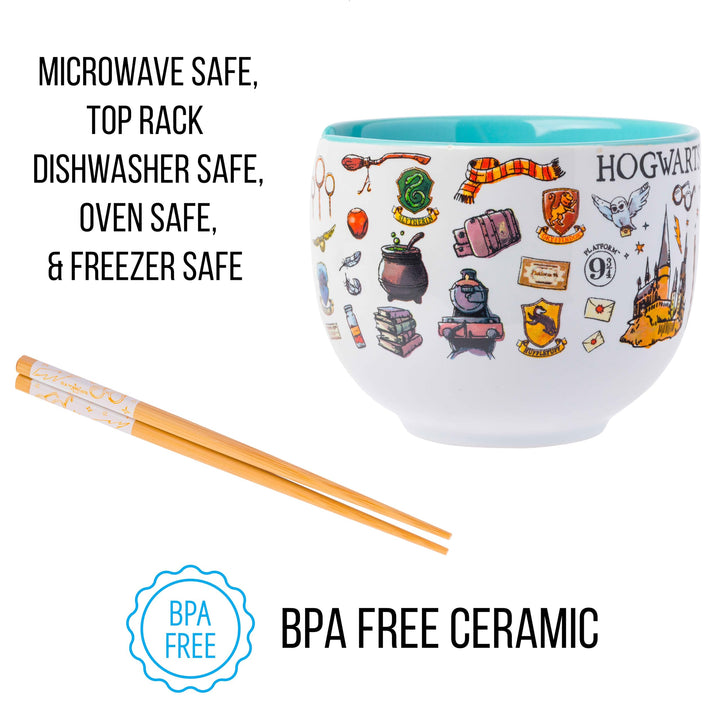 Silver Buffalo Harry Potter Icons Ceramic Ramen Noodle Rice Bowl with Chopsticks, Microwave Safe, 20 Ounces Harry Potter Hogwarts Destination