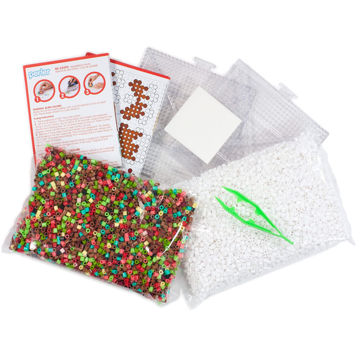 Perler Gingerbread House Christmas Fused Bead Kit for Kids' Crafts, Multicolor 10006 Piece, Small