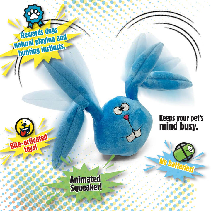 goDog Action Plush Blue Bunny Animated Squeaky Dog Toy, Chew Guard Technology - Blue, One Size Bunny (Blue)