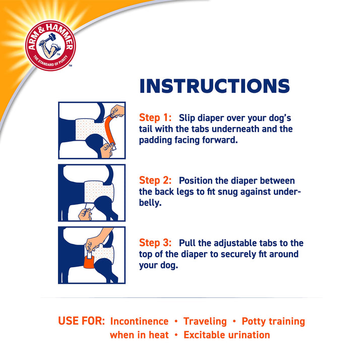 Arm & Hammer For Pets Male Dog Wraps, Medium 12 Ct | Ultra-Absorbent, Adjustable Male Dog Diapers with Leak-Proof Protection & Wetness Indicator | Arm & Hammer Baking Soda Enhanced for Odor Control Male Wraps Medium (12 Count)