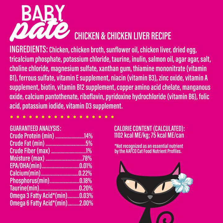 Tiki Cat Baby Pate Wet Cats Food for Kittens, Chicken, Salmon & Chicken Liver, 2.4 oz. Cans (12 Count)