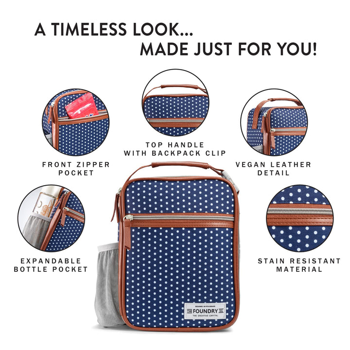 Fit & Fresh Foundry Lunch Bag for Women with Containers Included, Lunch Tote, Womens Lunch Bag, Womens Lunch Box, Loncheras Para Mujer Navy & White Dot Lunch Bag with Containers