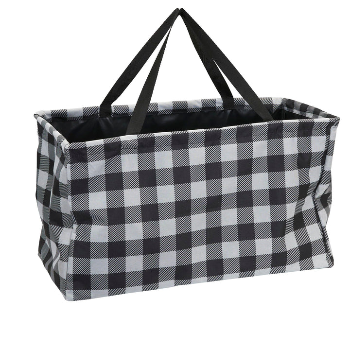 Household Essentials Krush Canvas Utility Tote | Reusable Grocery Bag | Black and White Plaid Buffalo Plaid Short Rectangular