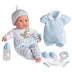 15" Realistic Soft Body Baby Doll with Open/Close Eyes | JC Toys - Berenguer Boutique | 10 Piece Gift Set with Bottle, Rattle, Pacifier & Accessories | Blue | Ages 2+ Blue Gift Set