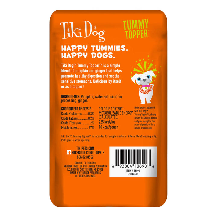 Tiki Dog Single-Serve Tummy Topper, Grain-Free Pumpkin Purée with Ginger for Sensitive Stomachs, 1.5oz Pouches (Pack of 12)