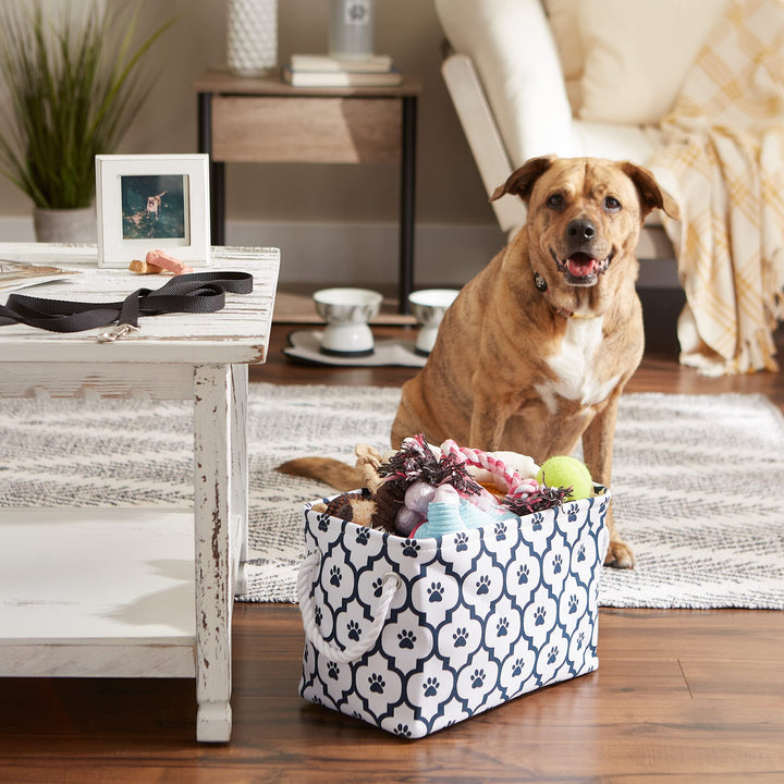 Bone Dry Pet Storage Collection Lattice Paw Print, Small Rectangle, White/Navy