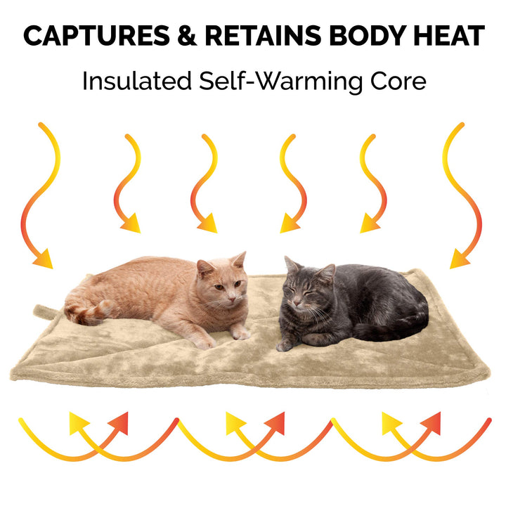 Furhaven ThermaNAP Self-Warming Cat Bed for Indoor Cats & Large/Medium Dogs, Washable & Reflects Body Heat - Quilted Faux Fur Reflective Bed Mat - Cream, Large ThermaNAP Pad - Quilted Faux Fur (Cream) 36.0"L x 24.0"W x 0.3"Th Self-Warming Only