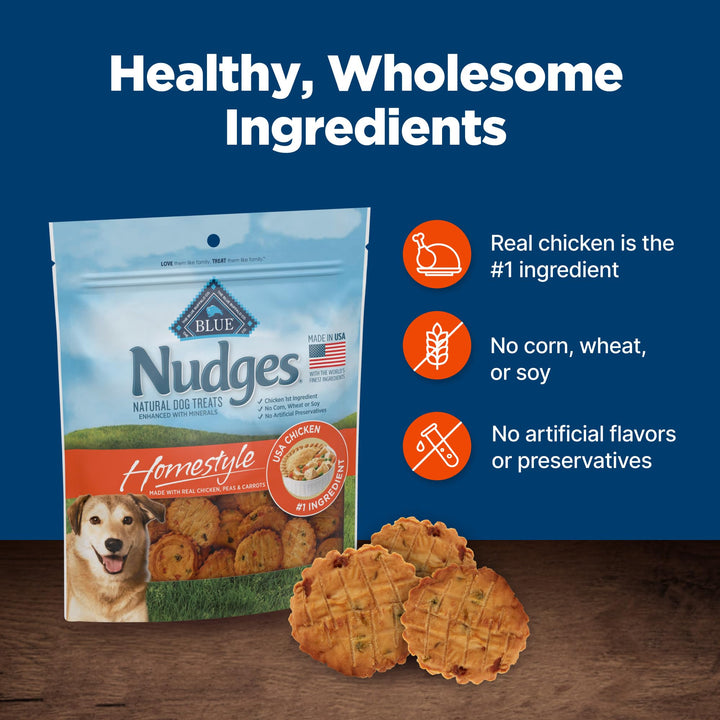 Blue Buffalo Nudges Homestyle Natural Dog Treats, Made in the USA with Real Chicken, Peas, and Carrots, 16-oz. Bag 16 Ounce (Pack of 1)