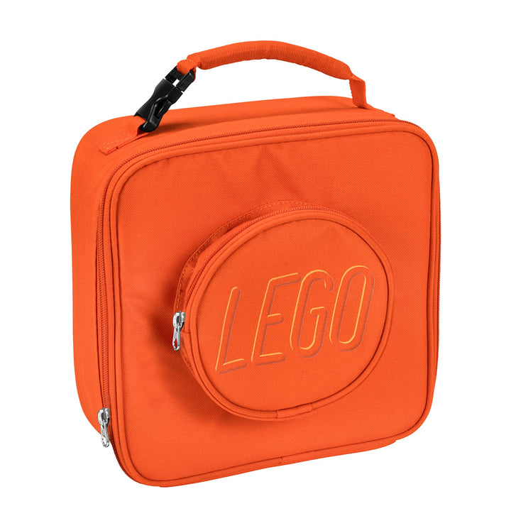 LEGO Orange Brick Lunch Box, Durable and Insulated, with Zipper Pocket and Mesh Lining, for Kids and Adults