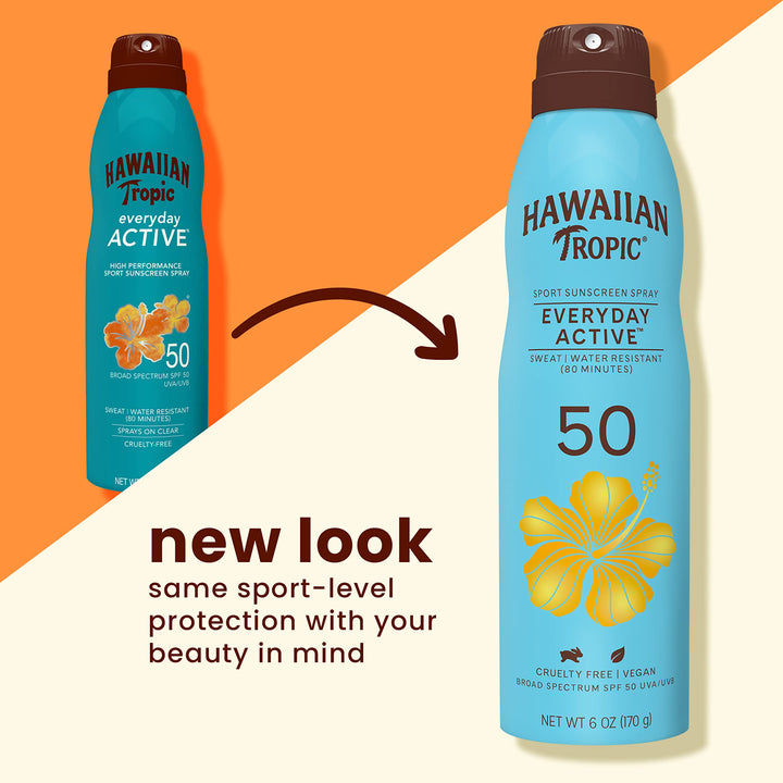 Hawaiian Tropic Everyday Active Spray Sunscreen SPF 50, 6oz | Hawaiian Tropic Sunscreen SPF 50, Sunblock, Oxybenzone No Sunscreen, Spray On Sunscreen, Body Sunscreen Spray SPF 50, 6oz each Twin Pack 6 Ounce (Pack of 2) SPF 50 - Twin Pack