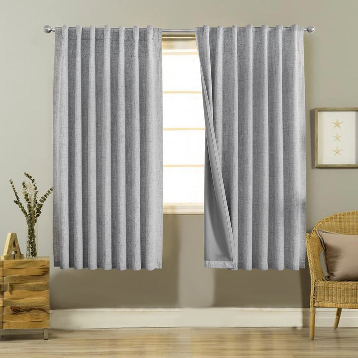 Joydeco 100% Black Out Curtains 63 inch Long 2 Panels Burg Natural Blackout Linen Drapes for Bedroom Living Room Darkening Curtain Thermal Insulated Back tab Rod Pocket(37x63 inch,Sage Green) Sage Green 37"W x 63"L (Pack of 2)