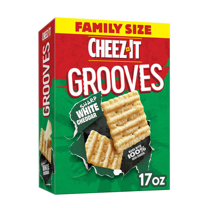 Cheez-It Grooves Crunchy Cheese Crackers, Snack Crackers, Lunch Snacks, Family Size, Sharp White Cheddar, 17oz Box (1 Box) 1.06 Pound (Pack of 1)