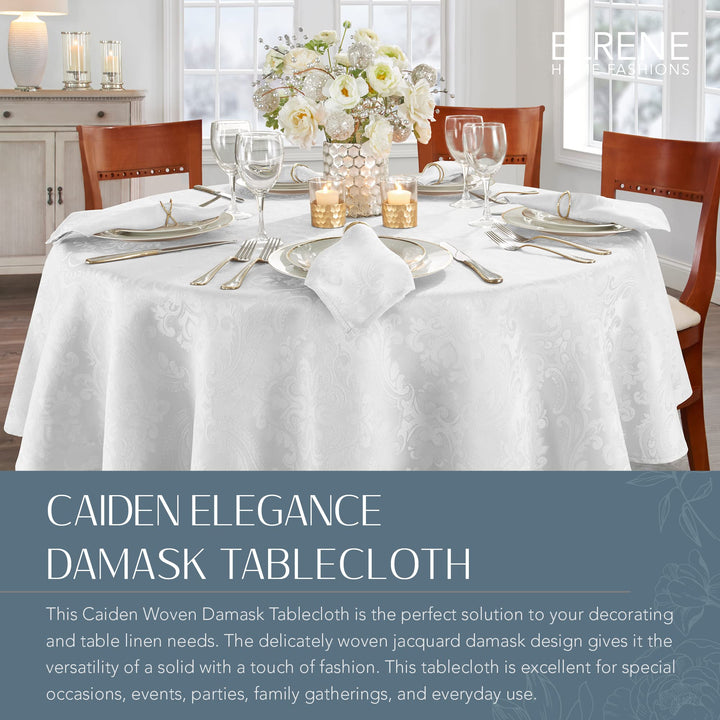 Elrene Home Fashions Caiden Elegance Damask Fabric Tablecloth, 70" Round, White Tablecloth (1)