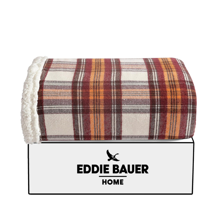 Eddie Bauer - Throw Blanket, Super Soft Reversible Sherpa Fleece Bedding, Ideal Christmas & White Elephant Gifts, Cozy Plaid Throw Blankets for Couch (Edgewood Red, Throw) Edgewood Red Sherpa Throw