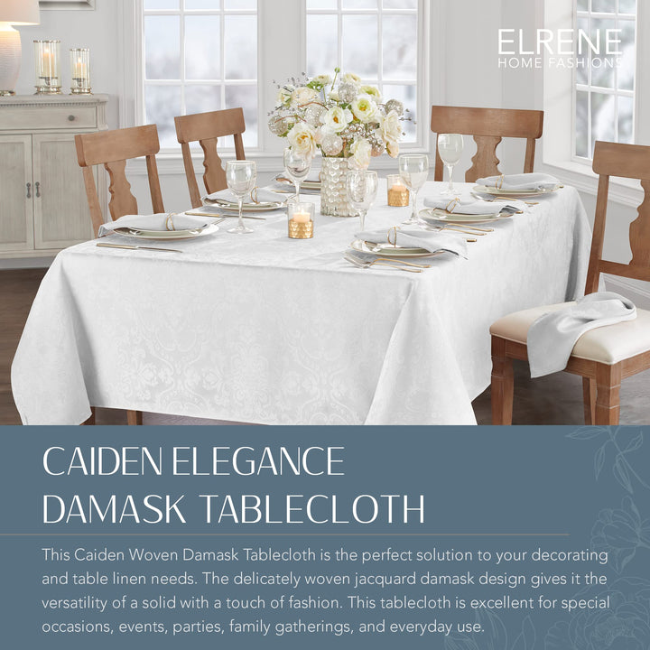 Elrene Home Fashions Caiden Elegance Damask Fabric Tablecloth, 60" x 84" Oblong/Rectangle, White Tablecloth (1)