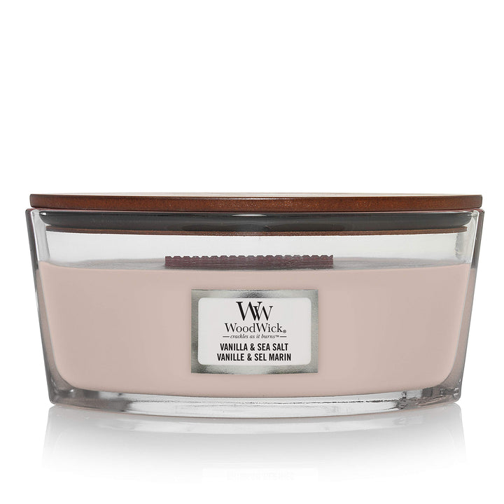 Woodwick Ellipse Scented Candle, Vanilla & Sea Salt, 16oz | Up to 50 Hours Burn Time & Ellipse Scented Candle, Sand & Driftwood, 16oz | Up to 50 Hours Burn Time Single Pour VANILLA SEA SALT Candle + Candle, Sand & Driftwood