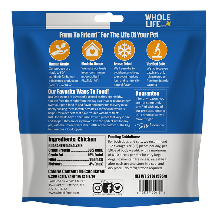 Whole Life Pet Just One Chicken Dog and Cat Value Packs - Human Grade, Freeze Dried, One Ingredient - Protein Rich, Grain Free, Made in The USA 21oz Bag