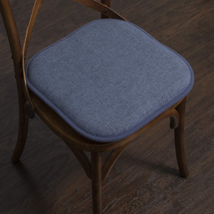 Sweet Home Collection Chair Cushion Memory Foam Pads Honeycomb Pattern Slip Non Skid Rubber Back Rounded Square 16" x 16" Seat Cover, 2 Pack, Alexis Denim