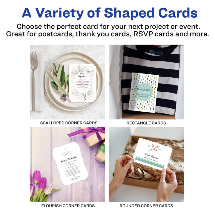 Avery Postcards with Flourish Edges and Sure Feed Technology, 3.5" x 5", Matte White, 100 Cards Total, Laser/Inkjet Printable Cards (5627) Matte White, Rounded Edges