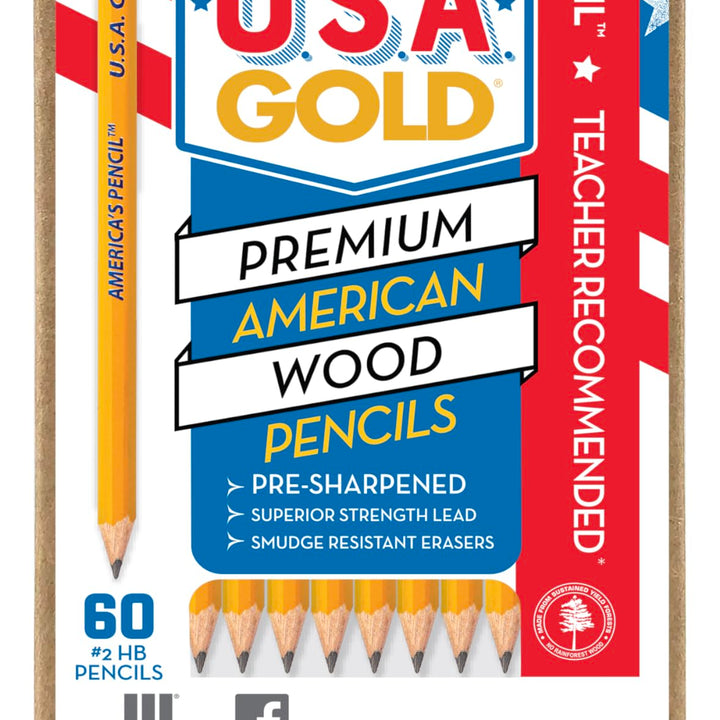 Cra-Z-art U.S.A. Gold Pre-sharpened American Wood Cased #2 HB Yellow Pencils, 60 Pack 1 Count (Pack of 60)