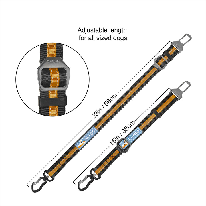 Kurgo Direct to seat belt Tether for Dogs, Car seat belt for Pets, Adjustable Dog Safety Belt Leash, Quick & Easy Installation, Works with Any Pet Harness, Carabiner, Swivel, Bungee, Zipline Orange 1 Pack