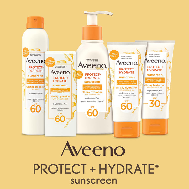 Aveeno Protect + Hydrate Moisturizing Body Sunscreen Lotion with Broad Spectrum SPF 60 & Prebiotic Oat, Weightless, Paraben-Free, Oil-Free & Oxybenzone-Free, Pump Bottle, 12.0 fl. oz