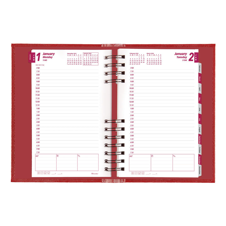 Brownline 2024 CoilPro Daily/Monthly Planner, Appointment Book, 12 Months, January to December, Twin-Wire Binding, 8" x 5", Bright Red (CB634C.RED-24)