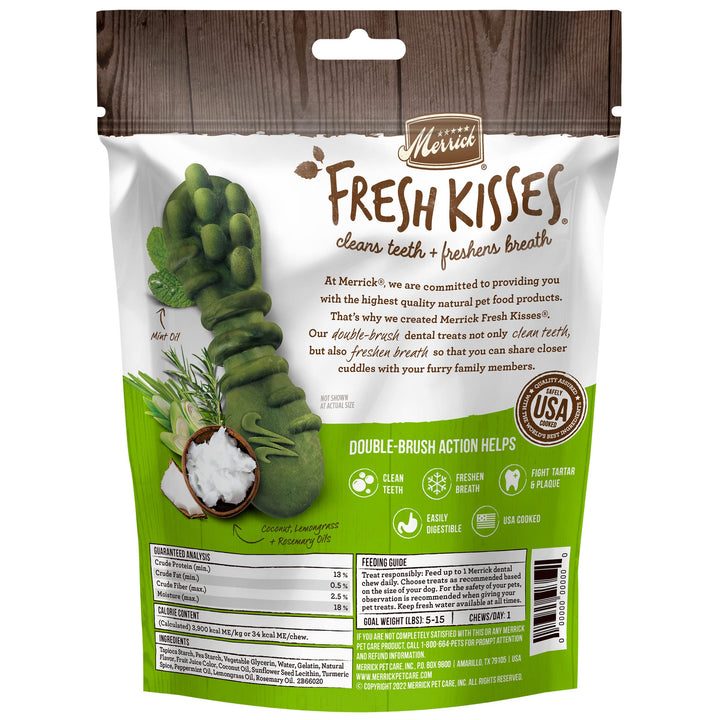 Merrick Fresh Kisses Natural Dental Chews Infused With Coconut And Botanical Oils For Tiny Dogs 5-15 Lbs - 33 ct. Bag