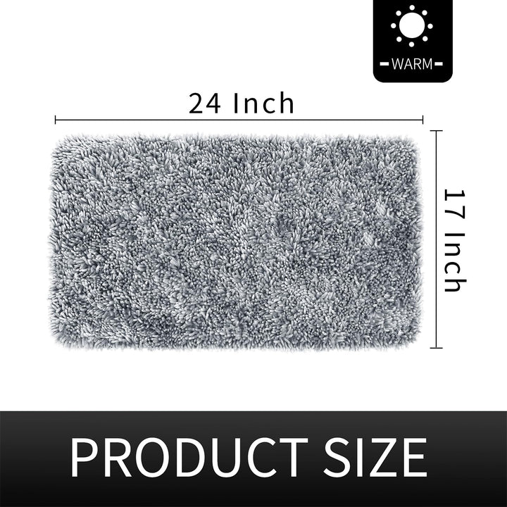 Yimobra Bathroom Rug, Chenille Extra Soft and Absorbent Shaggy Bath Mat, Non Slip, Machine Washable Dry, Plush Floor Carpet for Tub, Shower and Bath Room (17 Inches X 24 Inches, Silver)